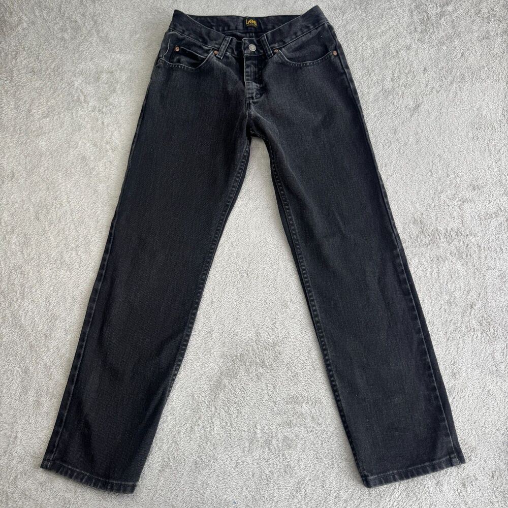 Lee Premium Jeans Mens 29X30 Black Denim Cotton Regular Fit Straight Leg Zip Fly
